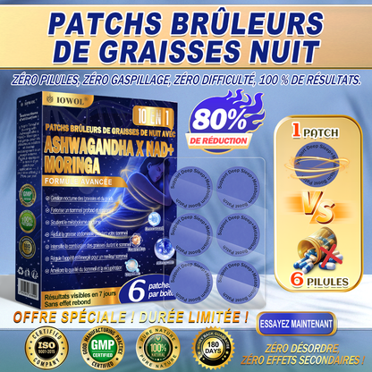 Patchs brûle-graisses nocturnes IOWOL® ! ZÉRO PILULE & ZÉRO DÉCHET & ZÉRO EFFORT & 100 % DE RÉSULTATS.